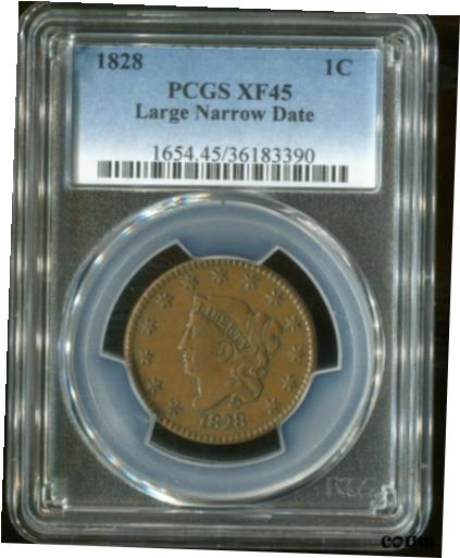 アンティークコイン コイン 金貨 銀貨 [送料無料] 1828 1C Large Cent PCGS XF45 Large Narrow Dateのサムネイル
