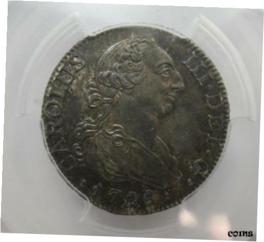 【極美品/品質保証書付】 アンティークコイン コイン 金貨 銀貨 [送料無料] Spain 1788 M M 2 Reales - Silver - Nice Unique Toning - PCGS Scratch-UNC Detail：金銀プラチナ ワールドリソース