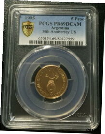 【極美品/品質保証書付】 アンティークコイン コイン 金貨 銀貨 [送料無料] Argentina 5 Peso 1995 Gold coin PCGS PR69DCAM Unites Nations actual Mtg: 250