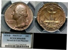 【極美品/品質保証書付】 アンティークコイン コイン 金貨 銀貨 [送料無料] USA ERROR - 25c 1974D - Struck on Cent Planchet - PCGS MS64 (a571)