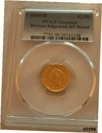 【極美品/品質保証書付】 アンティークコイン 金貨 1849-D PCGS Genuine Devices Engraved XF-Detail $2.50 Gold Liberty Head Coin [送料無料] #gct-wr-8392-578