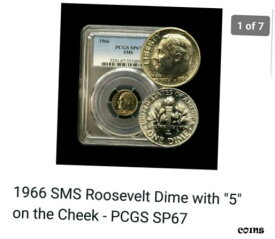 【極美品/品質保証書付】 アンティークコイン 硬貨 1966 SMS Roosevelt Dime - "5" on Cheek - PCGS SP67. The Best* [送料無料] #oot-wr-8431-247