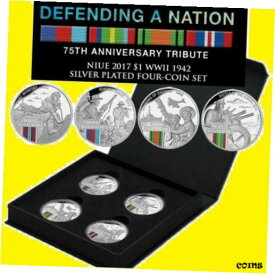 【極美品/品質保証書付】 アンティークコイン コイン 金貨 銀貨 [送料無料] * Niue set 4 x 1 dollar 2017 WWII Defending a Nation * War Plain * Box * RARE !
