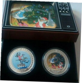 【極美品/品質保証書付】 アンティークコイン コイン 金貨 銀貨 [送料無料] Niue SET 2 x 2 dollar 2011 4$ Russian Cartoons Silver 2oz box COA 4
