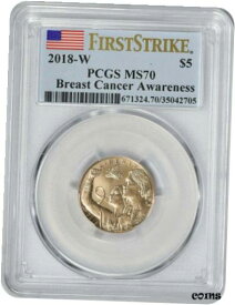 【極美品/品質保証書付】 アンティークコイン コイン 金貨 銀貨 [送料無料] 2018-W Breast Cancer Awareness $5 Gold Commemorative First Strike MS70 PCGS Flag
