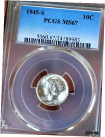 【極美品/品質保証書付】 アンティークコイン コイン 金貨 銀貨 [送料無料] MERCURY DIME 1945 S PCGS MS67++++ BLAZING SATIN WHITE UNDER GRADE MONSTER