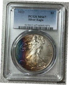 【極美品/品質保証書付】 アンティークコイン コイン 金貨 銀貨 [送料無料] 2013 Silver Eagle PCGS MS67 Rainbow Toning