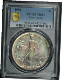 【極美品/品質保証書付】 アンティークコイン コイン 金貨 銀貨 [送料無料] 1992 American Silver Eagle PCGS MS-67 Rainbow Toning