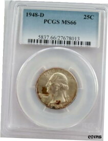 【極美品/品質保証書付】 アンティークコイン コイン 金貨 銀貨 [送料無料] PCGS 1948 D Silver WASHINGTON Quarter MS66 Toned Beauty Price Guide$75 USA Mint
