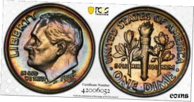 【極美品/品質保証書付】 アンティークコイン コイン 金貨 銀貨 [送料無料] 1986 Roosevelt Dime PCGS MS65 Rainbow Album Toned Registry Coin 10C TV