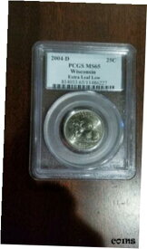 2004-D ウィスコンシン州超低葉州 25c エラー PCGS MS 652004-D Wisconsin Super Low Leaf State 25c Error PCGS MS 65