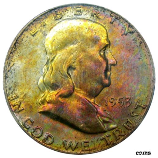 アンティークコイン コイン 金貨 銀貨 [送料無料] 1953-D 50C PCGS MS65FBL FRANKLIN ~ GORGEOUS IRIDESCENT OBVERSE COLOR!のサムネイル