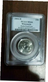 2004-D ウィスコンシン州超低葉州 25c エラー PCGS MS 662004-D Wisconsin Super Low Leaf State 25c Error PCGS MS 66