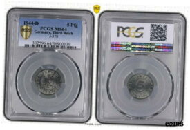 【極美品/品質保証書付】 アンティークコイン コイン 金貨 銀貨 [送料無料] PCGS MS64 1944-D 5 Pfennig Pfg Germany, Third Reich J.370 WW2