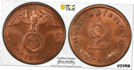 【極美品/品質保証書付】 アンティークコイン コイン 金貨 銀貨 [送料無料] PCGS MS64RB 1939-A 2 Pfennig Pfg Germany, Third Reich J.362 WW2