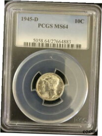 【極美品/品質保証書付】 アンティークコイン コイン 金貨 銀貨 [送料無料] PCGS Ms64 1945 d Mercury Dime