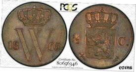 【極美品/品質保証書付】 アンティークコイン コイン 金貨 銀貨 [送料無料] Netherlands. 1865 1/2c KM#90 PCGS MS63BN Traces of nice red luster