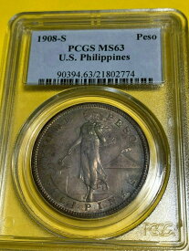 【極美品/品質保証書付】 アンティークコイン 硬貨 US PHILIPPINES ONE PESO 1908-S PCGS MS 63 NICE TONING [送料無料] #oot-wr-8790-1490