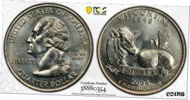 【極美品/品質保証書付】 アンティークコイン コイン 金貨 銀貨 [送料無料] 2004-D Wisconsin Extra High Leaf Error Quarter PCGS MS 64+ Gold Shield