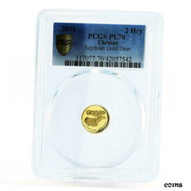 【極美品/品質保証書付】 アンティークコイン コイン 金貨 銀貨 [送料無料] Ukraine 2 hryvnias Scythian Gold Deer PL70 PCGS gold coin 2011