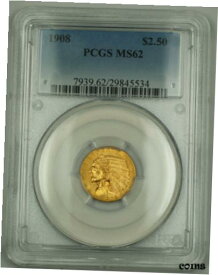【極美品/品質保証書付】 アンティークコイン 金貨 1908 $2.50 Gold Quarter Eagle Coin PCGS MS-62 (Better Coin) [送料無料] #gct-wr-8791-6789