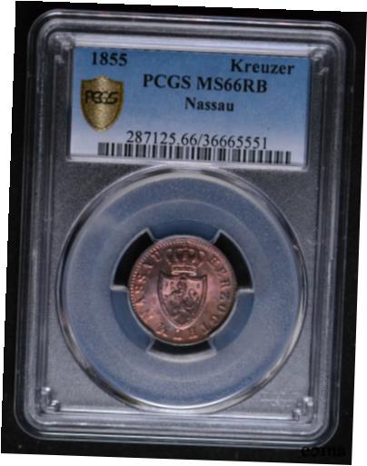 アンティークコイン コイン 金貨 銀貨 [送料無料] 1855 Nassau 1 Kreuzer - Adolph - PCGS MS66RBのサムネイル