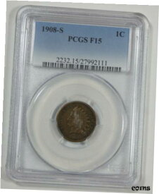 【極美品/品質保証書付】 アンティークコイン コイン 金貨 銀貨 [送料無料] 1908-S Indian Head/Oak Wreath w/Shield rev Cent CERTIFIED PCGS F 15 1c