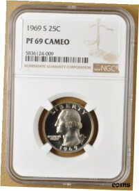 【極美品/品質保証書付】 アンティークコイン コイン 金貨 銀貨 [送料無料] 1969 S Proof Washington Quarter NGC PF 69 Cameo