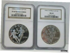 【極美品/品質保証書付】 アンティークコイン コイン 金貨 銀貨 [送料無料] 1994 S & D Mint-World Cup Commemorative Silver Dollar-NGC MS69 & PF 69 Ultra Cam