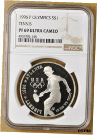 【極美品/品質保証書付】 アンティークコイン コイン 金貨 銀貨 [送料無料] 1996 P Olympics Tennis Commemorative Silver Dollar NGC PF 69 Ultra Cameo