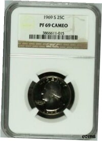 【極美品/品質保証書付】 アンティークコイン コイン 金貨 銀貨 [送料無料] 1969 S Washington Quarter NGC PF 69 Cameo