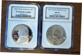 【極美品/品質保証書付】 アンティークコイン コイン 金貨 銀貨 [送料無料] 2005-P John Marshall Silver Dollar NGC Set PF70 Ultra Cameo PLUS MS 70. 2 coins