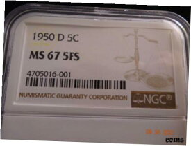 【極美品/品質保証書付】 アンティークコイン コイン 金貨 銀貨 [送料無料] 1950-D Jefferson Nickel, NGC MS67 5FS - Series Key Coin
