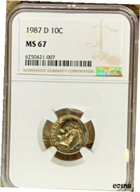 【極美品/品質保証書付】 アンティークコイン コイン 金貨 銀貨 [送料無料] 1987 D Roosevelt 10c, NGC Certified MS 67, 007B