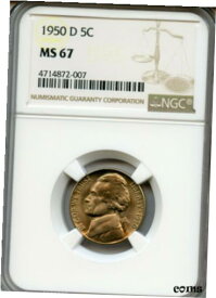 【極美品/品質保証書付】 アンティークコイン コイン 金貨 銀貨 [送料無料] 1950-D Jefferson nickel graded by NGC MS67 lightly toned