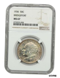 【極美品/品質保証書付】 アンティークコイン 銀貨 1936 Bridgeport 50c NGC MS67 - Silver Classic Commemorative - Lovely Toning [送料無料] #sot-wr-8894-3041