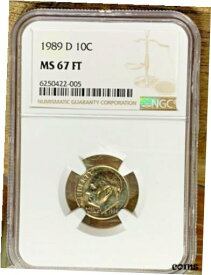 【極美品/品質保証書付】 アンティークコイン コイン 金貨 銀貨 [送料無料] 1989 D Roosevelt 10c, NGC Certified MS 67 FT, 005B