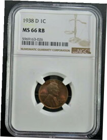 【極美品/品質保証書付】 アンティークコイン コイン 金貨 銀貨 [送料無料] 1938 D MS66 RB, NGC, Lincoln Cent (KA)