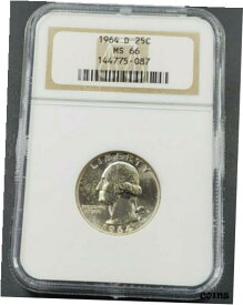 【極美品/品質保証書付】 アンティークコイン コイン 金貨 銀貨 [送料無料] 1964 D 25c Washington Silver Quarter Business GEM BU MS66 NGC