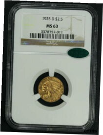 【極美品/品質保証書付】 アンティークコイン 金貨 1925 D $2.50 Indian Head Gold Quarter Eagle NGC MS 63 CAC [送料無料] #got-wr-8947-4947