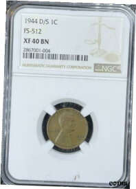 【極美品/品質保証書付】 アンティークコイン コイン 金貨 銀貨 [送料無料] 1944 D/S NGC XF40 BN FS-512 Lincoln Wheat Cent US Small Copper Cents Light Brown