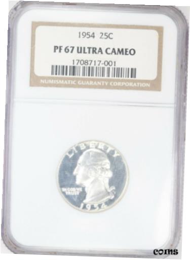 アンティークコイン コイン 金貨 銀貨 [送料無料] 1954 Proof Washington Quarter NGC PF 67 Ultra Cameo PR DCAM AC637のサムネイル