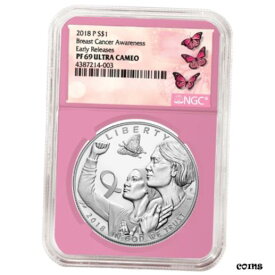 【極美品/品質保証書付】 アンティークコイン コイン 金貨 銀貨 [送料無料] 2018-P Proof $1 Breast Cancer Awareness Silver Dollar NGC PF69UC ER Label Pink C