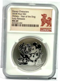 【極美品/品質保証書付】 アンティークコイン コイン 金貨 銀貨 [送料無料] 2018 Niue Disney Mickey Mouse Year of Dog 1 oz Silver Coin NGC MS69