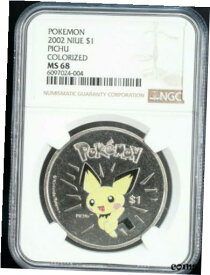 【極美品/品質保証書付】 アンティークコイン コイン 金貨 銀貨 [送料無料] 2002 Niue $1 Pokemon Coin Pichu Colorized NGC MS68