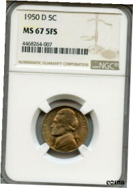 【極美品/品質保証書付】 アンティークコイン コイン 金貨 銀貨 [送料無料] 1950-D Jefferson nickel graded by NGC MS67 5FS toned