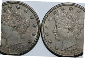 【極美品/品質保証書付】 アンティークコイン コイン 金貨 銀貨 [送料無料] Two 1883-P "No Cents" Liberty Head or V Nickels Grades Mint State (NUM6293)
