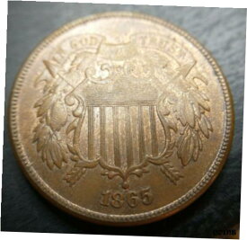 【極美品/品質保証書付】 アンティークコイン コイン 金貨 銀貨 [送料無料] 1865 Two Cent Piece Mint State MS UNC Uncirculated Red Brown RB Plain 5 Five