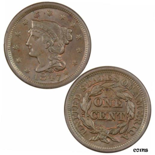 アンティークコイン コイン 金貨 銀貨 [送料無料] 1847 Braided Hair Large Cent BU Uncirculated Mint State Copper Penny 1c US Coinのサムネイル
