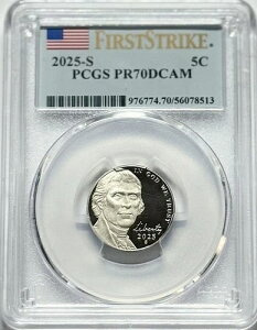 2025-S 5C �v���[�t �W�F�t�@�[�\�� �j�b�P�� �t�@�[�X�g �X�g���C�N - PCGS PR70 DCAM